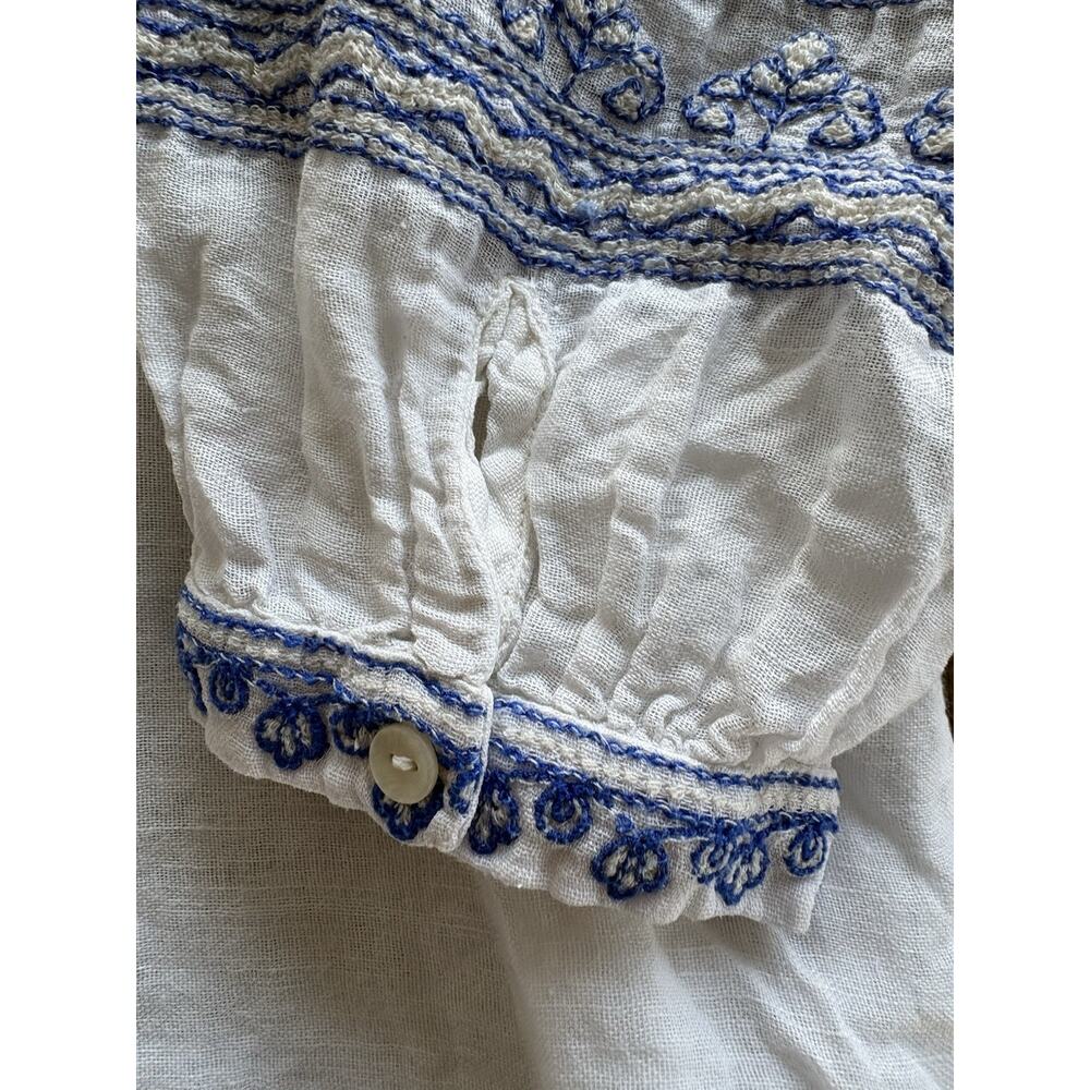 Lucky Linen Cotton Blend Boho Embroidered Top Size Large Peasant Blouse Tunic - Picture 3 of 10